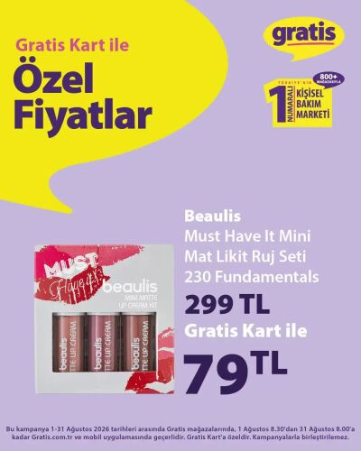 Gratis 01 Ağustos - 31 Ağustos Gratis Kart Avantajları