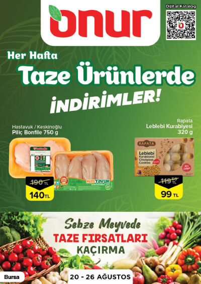 Onur Market 20 Ağustos - 26 Ağustos Bursa Taze Ürünlerde İndirimler