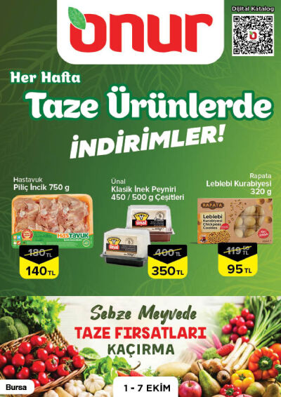 Onur Market 01 Ekim - 07 Ekim Bursa Taze Ürünlerde İndirimler