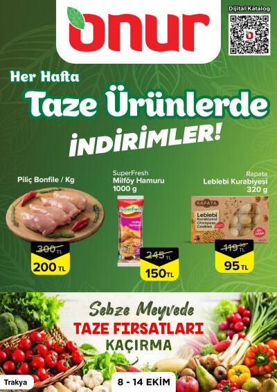 Onur Market 08 Ekim - 14 Ekim Trakya Taze Ürünlerde İndirimler